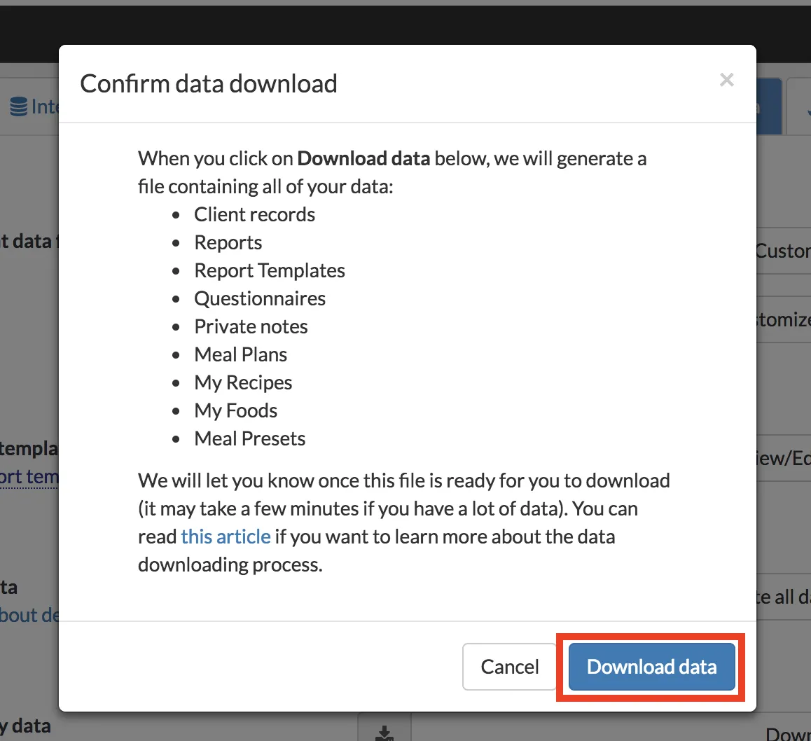 download data modal